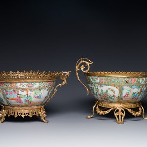 Two Chinese Canton famille rose bowls with gilt bronze mounts, 19th C. — 照片 3