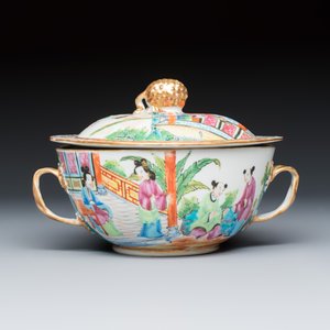 Two Chinese Canton famille rose covered bowls with figural design — photo 12