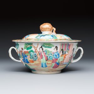 Two Chinese Canton famille rose covered bowls with figural design — photo 2