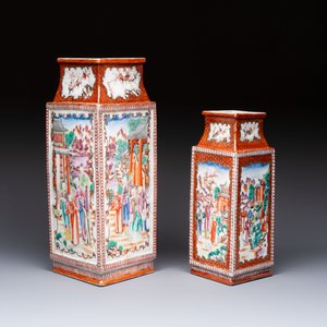 Two Chinese Canton famille rose 'Mandarin Subject' lozenge-shaped vases, Qianlong — foto 5
