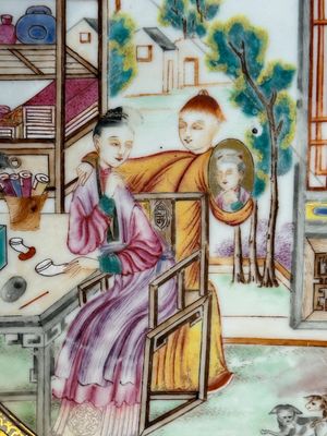 Two Chinese Canton famille rose 'mandarin subject' plates and a saucer, Qianlong — 照片 18