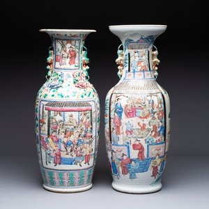 Two Chinese Canton famille rose vases with narrative design, 19th C. — photo 1