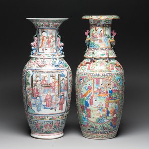 Two Chinese Canton famille rose vases with narrative design, 19th C. — photo 1
