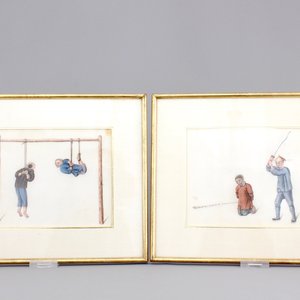 Two Chinese Canton rice paper paintings of punishments, 19th C. — photo 1