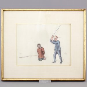 Two Chinese Canton rice paper paintings of punishments, 19th C. — photo 2