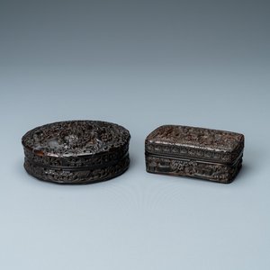 Two Chinese Canton tortoise veneer covered boxes, 19th C. — 照片 1