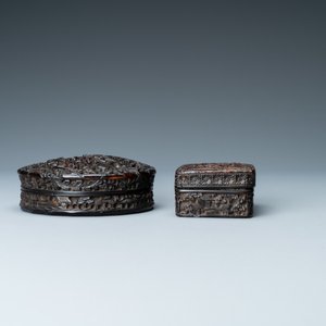 Two Chinese Canton tortoise veneer covered boxes, 19th C. — 照片 9
