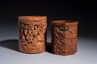 Two Chinese carved bamboo brushpots, 19/20th C.