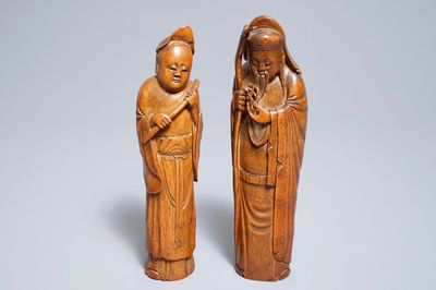 Two Chinese carved bamboo figures, 19th C.