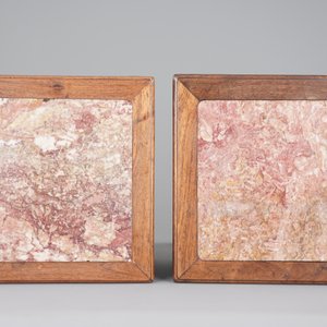 Two Chinese carved hongmu wood marble top vase stands, 19th C. — 照片 5