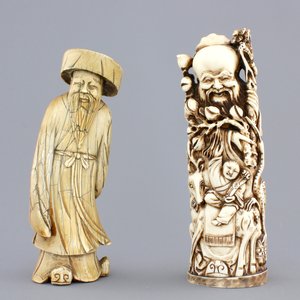 Two Chinese carved ivory figures, one of Shou Lao, 19th C. — photo 1