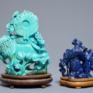Two Chinese carved lapis lazuli and turquoise figures, 20th C. — photo 4