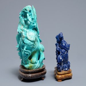 Two Chinese carved lapis lazuli and turquoise figures, 20th C. — photo 5