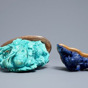 Two Chinese carved lapis lazuli and turquoise figures, 20th C. — photo 6