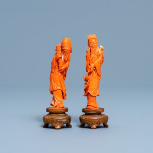 Two Chinese carved red coral figures of immortals, 19/20th C. — 照片 2