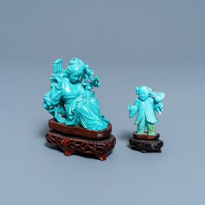 Two Chinese carved turquoise figures, 19/20th C. — 照片 1