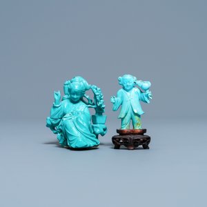 Two Chinese carved turquoise figures, 19/20th C. — 照片 2