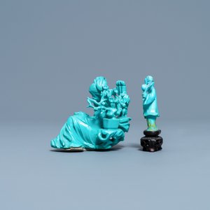 Two Chinese carved turquoise figures, 19/20th C. — 照片 3