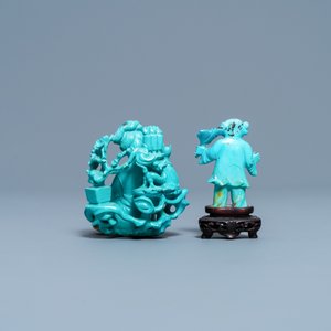 Two Chinese carved turquoise figures, 19/20th C. — 照片 4