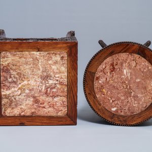 Two Chinese carved wooden stands with marble tops, 19/20th C. — photo 6