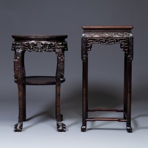 Two Chinese carved wooden stands with marble tops, 19th C. — photo 2