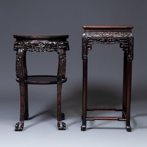Two Chinese carved wooden stands with marble tops, 19th C. — photo 3