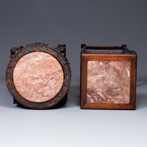 Two Chinese carved wooden stands with marble tops, 19th C. — photo 4