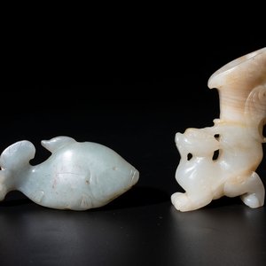 Two Chinese celadon, white and russet jade carvings, 18/19th C. — photo 1