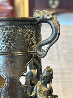Two Chinese Chinese bronze cylindrical incense stick holders and a covered censer, Yuan/Ming and Qing — photo 24