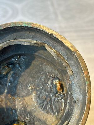 Two Chinese Chinese bronze cylindrical incense stick holders and a covered censer, Yuan/Ming and Qing — photo 27