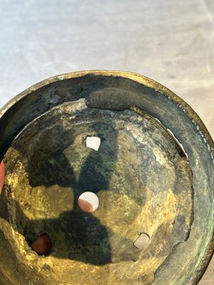 Two Chinese Chinese bronze cylindrical incense stick holders and a covered censer, Yuan/Ming and Qing — photo 35