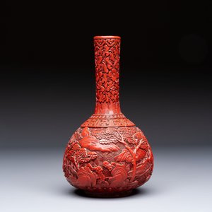 Two Chinese cinnabar lacquer covered boxes and a bottle vase, 19th C. — photo 3