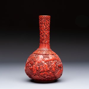 Two Chinese cinnabar lacquer covered boxes and a bottle vase, 19th C. — photo 4