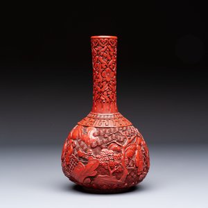 Two Chinese cinnabar lacquer covered boxes and a bottle vase, 19th C. — photo 5