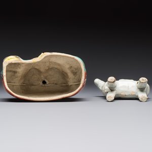 Two Chinese Dehua blanc-de-Chine Buddhist lions, three famille rose figures, and a white-glazed group, Kangxi and later — photo 13