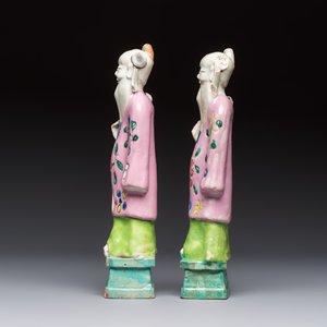 Two Chinese Dehua blanc-de-Chine Buddhist lions, three famille rose figures, and a white-glazed group, Kangxi and later — photo 3