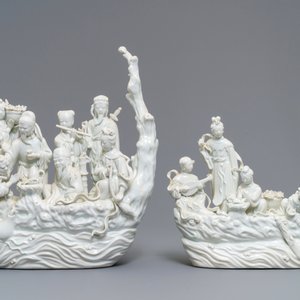 Two Chinese Dehua blanc de Chine groups with immortals on log boats, 19th C. — 照片 2