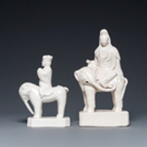Two Chinese Dehua blanc de Chine sculptures of Guanyin and a Sogdian merchant on an elephant, Kangxi — 照片 2