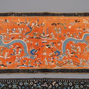 Two Chinese embroidered silk cloths with 'hundred boys' and 'birds and flowers' design, 19th C. — 照片 3