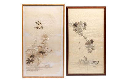 Two Chinese embroidered silk panels, 19/20th C.