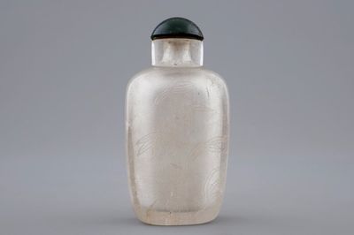 Two Chinese encrusted rock crystal and agate snuff bottles, 19/20th C.