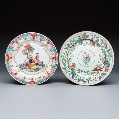 Two Chinese export Dutch-decorated plates, Qianlong