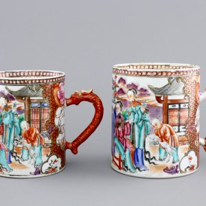 Two Chinese export porcelain mandarin pattern mugs with dragon handles, Qianlong, 18th C. — photo 2