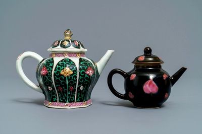 Two Chinese famille noire teapots and covers, Yongzheng/Qianlong