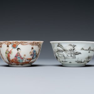 Two Chinese famille rose and grisaille cups and saucers, Yongzheng/Qianlong — 照片 6