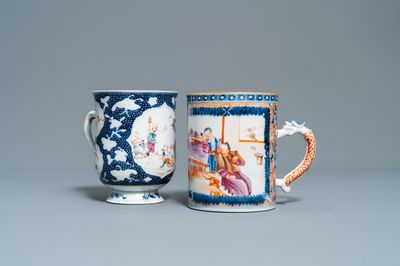 Two Chinese famille rose and 'Mandarin' design mugs, Qianlong