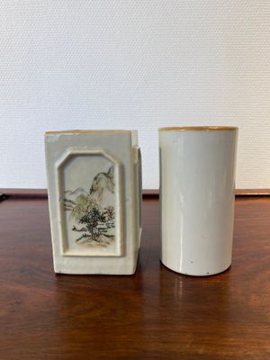 Two Chinese famille rose and qianjiang cai brush pots, 19/20th C. — 照片 2