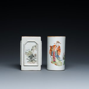 Two Chinese famille rose and qianjiang cai brush pots, 19/20th C. — 照片 2