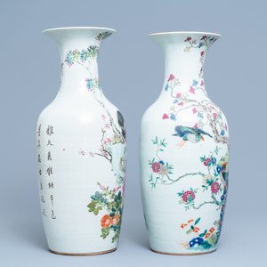 Two Chinese famille rose and qianjiang cai vases with birds, 19th C. — 照片 2