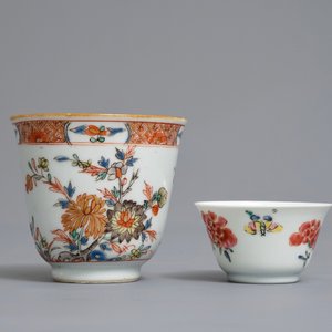 Two Chinese famille rose and verte-Imari cups and saucers, Kangxi/Qianlong — 照片 6